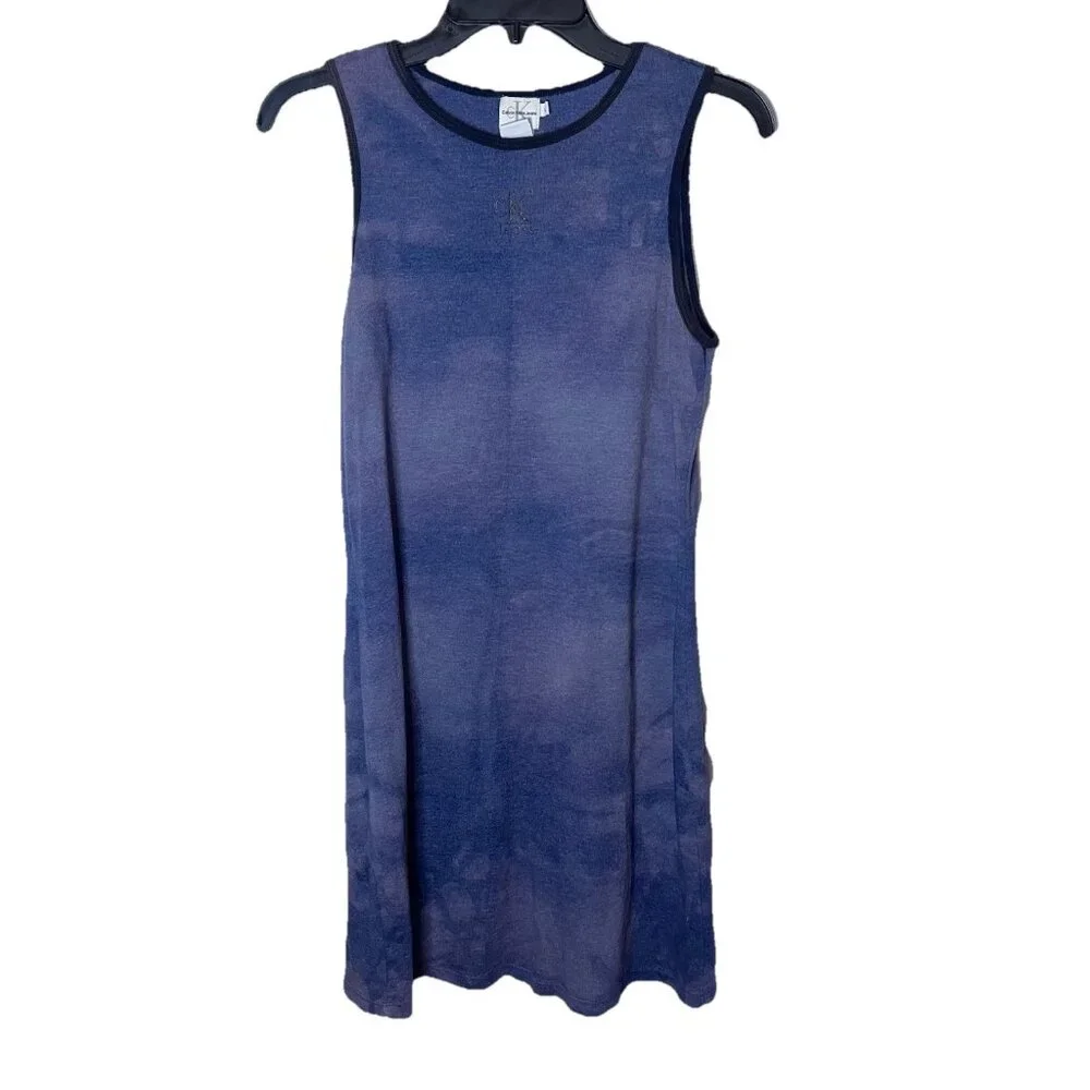Calvin Klein T-shirt Tank Dress Tie Dye Purples Stretch Above Knee Sz L